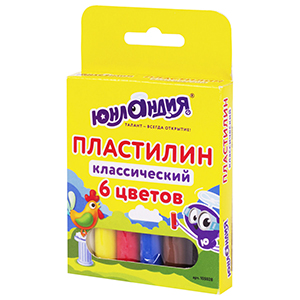 Пластилин классический ЮНЛАНДИЯ "ЮНЛАНДИК-СКУЛЬПТОР", 6 цветов, 120 г,в/к[105028][/12]*